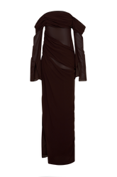 Kirsten Off Shoulder Chiffon Maxi Dress - Cacao Brown