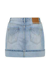 Lakoda Cuffed Denim Mini Skirt - Washed Light Blue