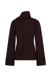 Lara Knit Cardigan With Scarf - Chocolate