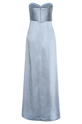 Larissa Satin Maxi Dress With Ruched Petals - Frosted Blue