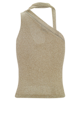 Leone One Shoulder Metallic Knit Top - Gold