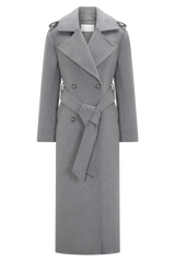 Levi Long Trench Wool Coat - Grey Marle