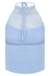 Lucy Lace And Knit Halter Top - Cornflower Blue