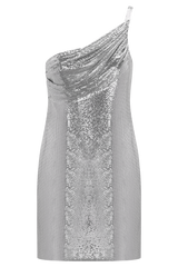 Lyle One Shoulder Glow Mesh Mini Dress - Silver