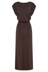 Maiara Shortsleeve Slinky Tie Maxi Dress - Chocolate