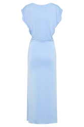 Maiara Shortsleeve Slinky Tie Maxi Dress - Sea Blue