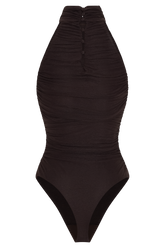 Matilda Ruched Mesh Bodysuit - Chocolate