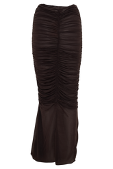 Matilda Ruched Mesh Maxi Skirt - Chocolate