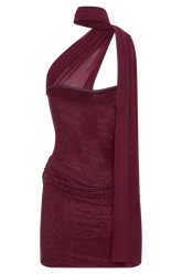 Mattea Diamante Mini Dress With Scarf - Plum