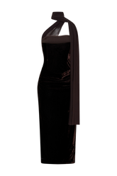 Mattea Velvet Midi Dress With Scarf - Chocolate