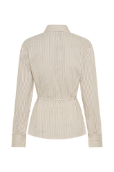 Millie Tie Back Cotton Shirt - Beige Pinstripe
