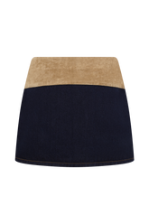 Miranda Faux Suede Belted Denim Mini Skirt - Indigo Blue