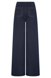 Miranda Faux Suede Belted Denim Wide Leg Jeans - Indigo Blue