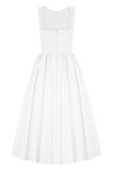 Monika Gathered Waist Cotton Midi Dress - White