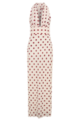 Nadine Halter Chiffon Maxi Dress - Ivory/Merlot Polka Dot
