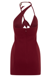 Nathalie Halter Neck Floral Mini Dress - Merlot