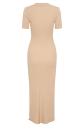 Nichelle Short Sleeve Collared Knit Midi Dress - Natural