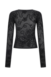 Omari Embroidery Long Sleeve Knit Top - Black