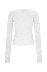 Omari Embroidery Long Sleeve Knit Top - Ivory