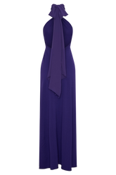 Ozias Halter Semi Sheer Knit Maxi Dress - Deep Purple