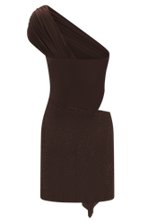 Paisley Slinky And Diamante Mini Dress - Chocolate