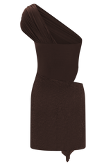 Paisley Slinky And Diamante Mini Dress - Chocolate