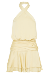 Poppy Satin Halter Mini Dress - Lemon