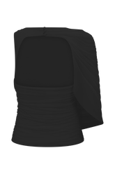 Pruedance Slinky Draped Top With Mesh Overlay - Black