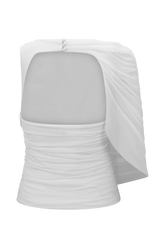 Pruedance Slinky Draped Top With Mesh Overlay - White