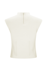 Romaine High Neck Bandage Knit Top - Ivory