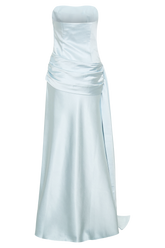 Sarah Strapless Maxi Dress With Waist Tie - Ice Blue