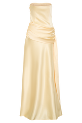 Sarah Strapless Maxi Dress With Waist Tie - Lemon