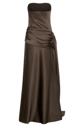 Sarah Strapless Maxi Dress With Waist Tie - Mocha