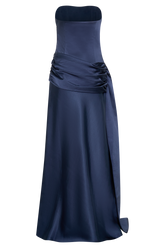 Sarah Strapless Maxi Dress With Waist Tie - Navy