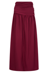 Scottie Gathered Linen Knot Maxi Skirt - Wine