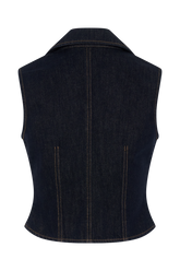 Shona Denim Vest With Decorative Buttons - Washed Indigo Blue