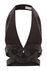 Siren Satin And Diamante Halter Top - Dark Chocolate