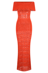 Solstice Off Shoulder Crochet Knit Maxi Dress - Blood Orange