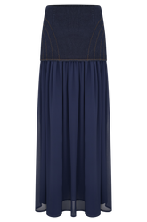 Tully Chiffon Denim Maxi Skirt - Indigo Blue