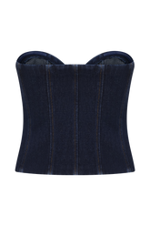 Tully Strapless Topstitch Denim Top - Indigo Blue