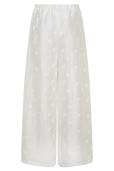 Vivian Tie Waist Embroidered Pant - White