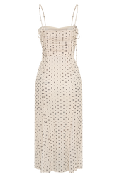 Willa Gathered Mesh Midi Dress - Polka Dot