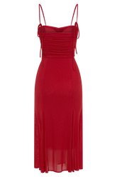 Willa Gathered Mesh Midi Dress - Ruby