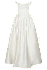 Willow Off Shoulder Satin Maxi Gown - White