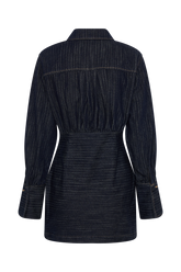 Zarah Denim Long Sleeve Mini Dress - Indigo Pinstripe