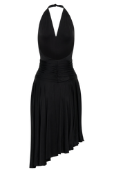 Zelda Asymmetric Slinky Midi Dress - Black