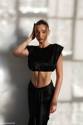 Zendaya Silk Crop Top - Black