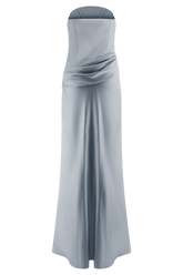 Jasmine Strapless Satin Maxi Dress - Frosted Blue