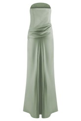 Jasmine Strapless Satin Maxi Dress - Sage