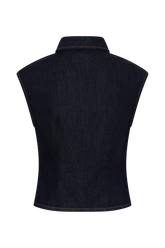 Jeremy Collared Denim Longline Top - Washed Indigo Blue